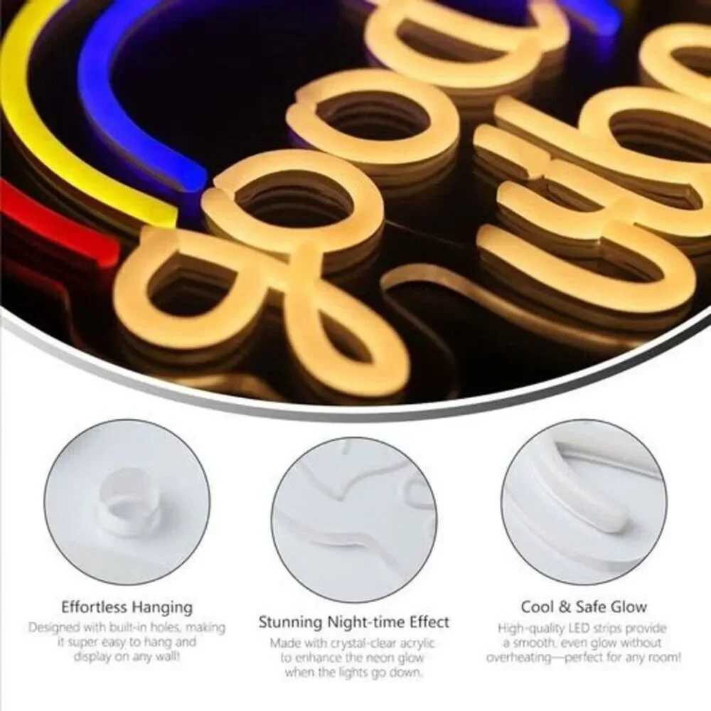 GOOD VIBES Neon Light Rainbow Wall Decor USB Dimmable Party Decor